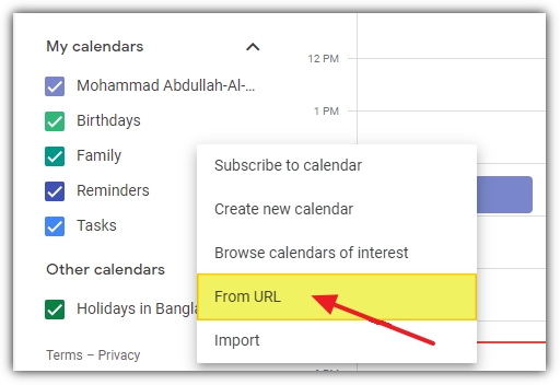 Ad Outlook calendar to google