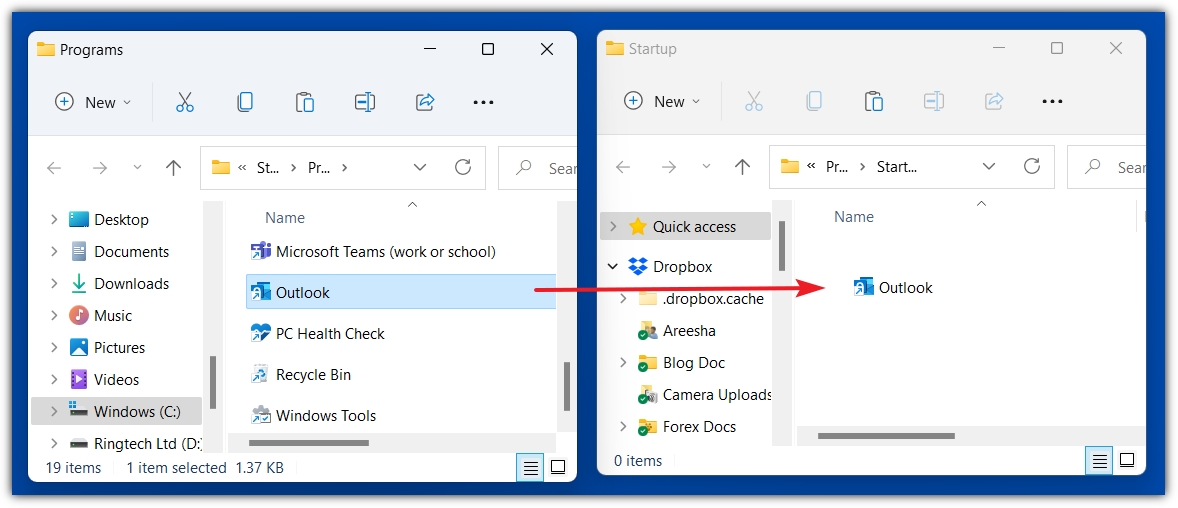 drag and drop Outlook