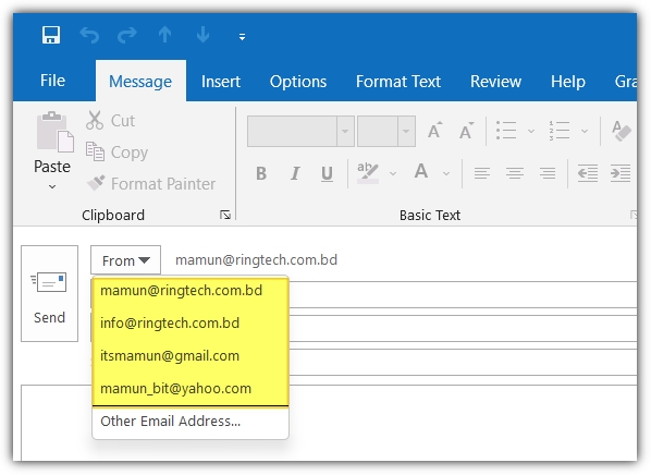 outlook show email address instead of name