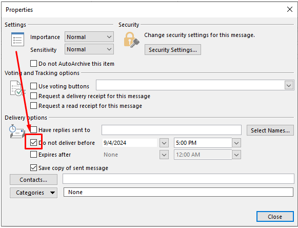 Delay Delivery in MS Outlook 2